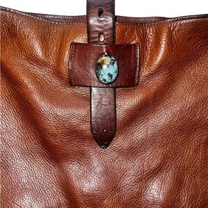 Brown Leather Tote with Turquoise Accent